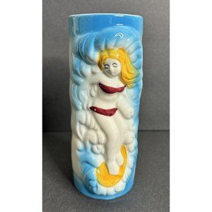 Mermaid Surfing Tiki Mug Ceramic Glass Blue Dolphins DW112 Double Sided READ